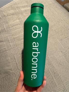 Arbonne Green Stainless Steel Insulated Bottle with White Logo